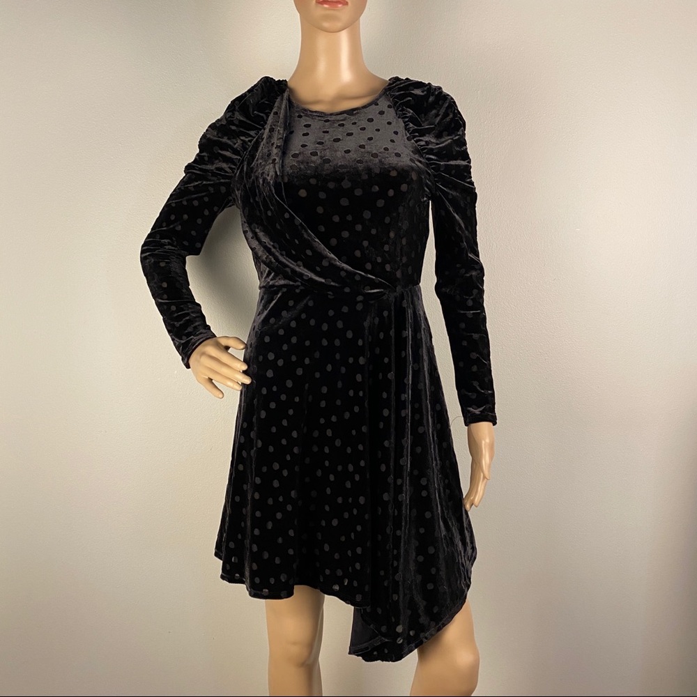 NEW TOPSHOP BLACK ASYMMETRICAL BURNOUT VELVET MINI DRESS - Picture 2 of 9